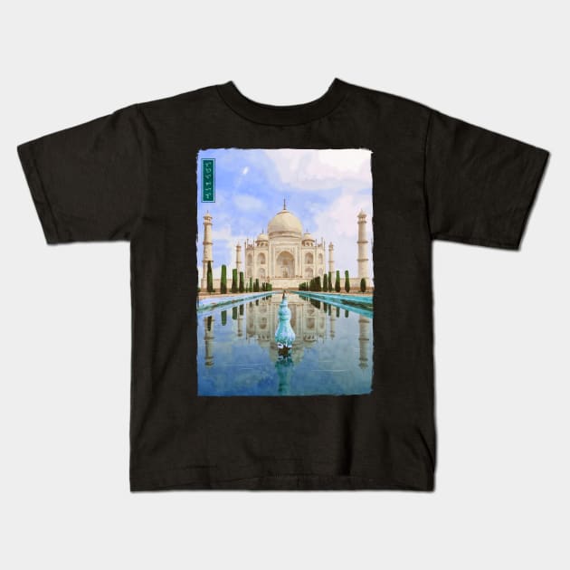 Taj Mahal - Black Kids T-Shirt by Thor Reyes